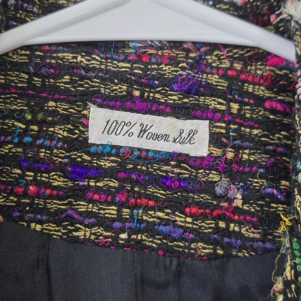 ANN MAY Size 6 Silk‎ Woven Dark Colorful Career Blazer Jacket Academia Old Money - Picture 3 of 12